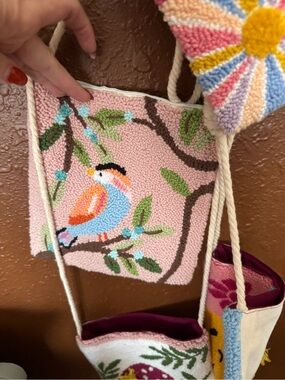 Handcrafted Pink Bird Hooked Crossbody Bag